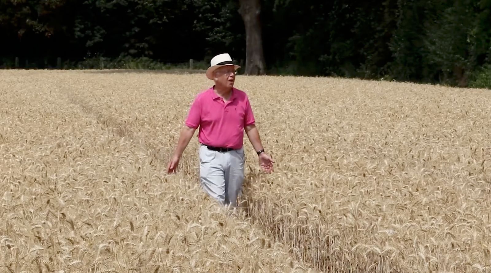 A man walking through a wheat field for UK Wells
