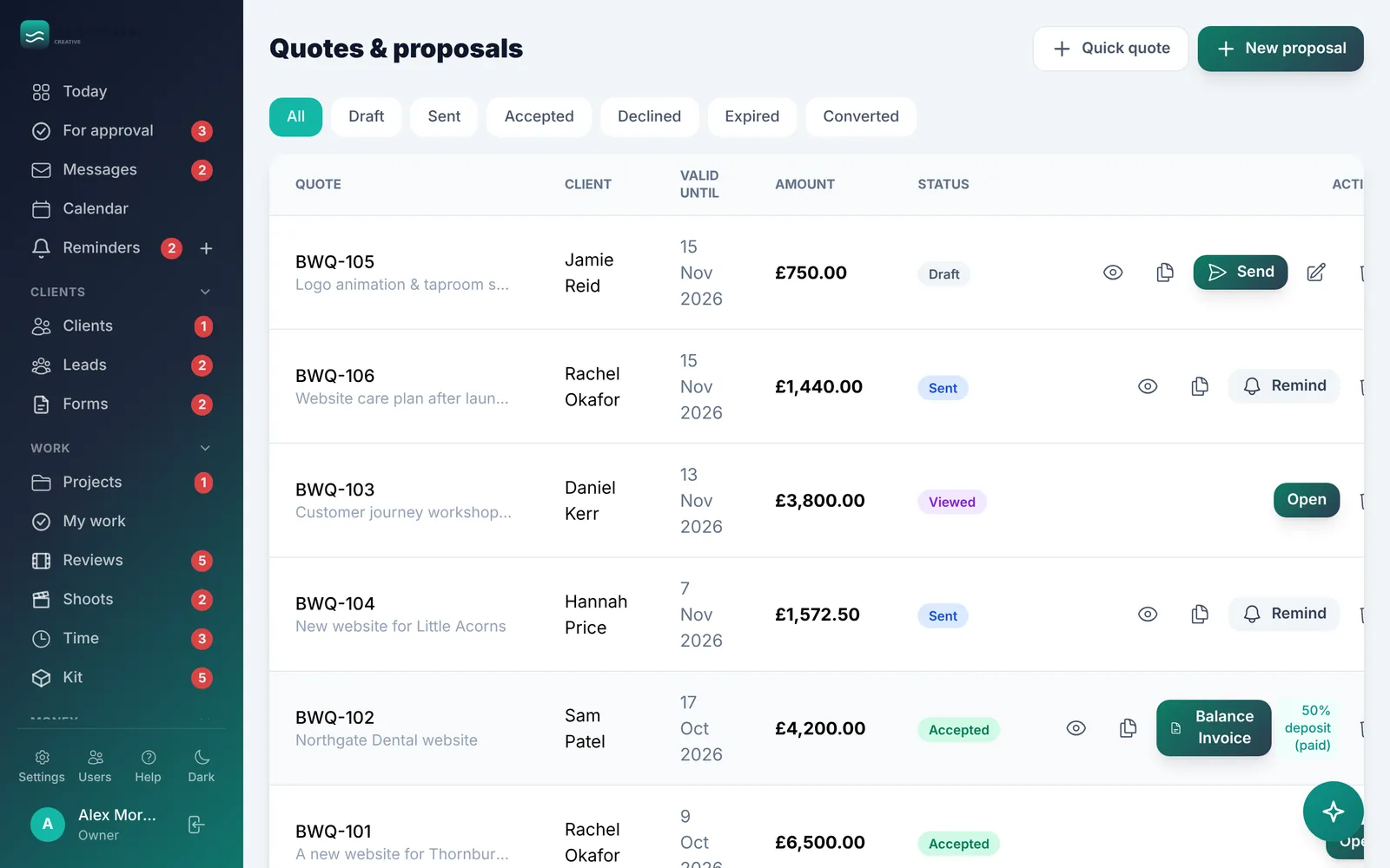 Quotes and proposals in HQ