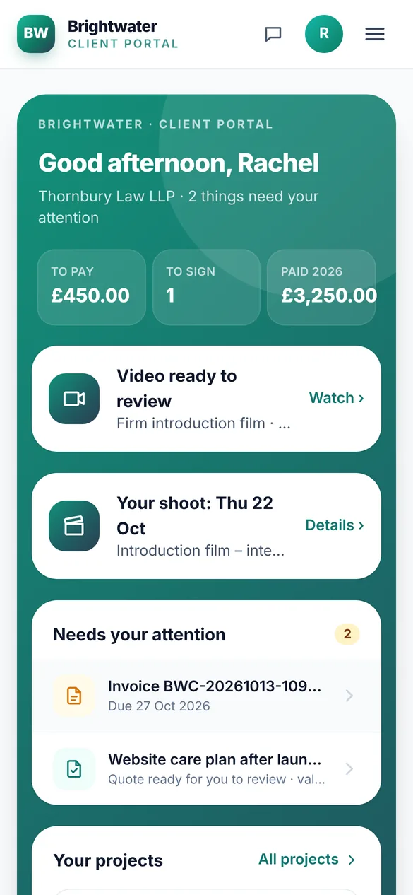 The client portal on a phone