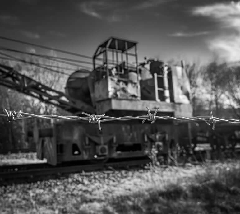 Old industrial machinery in black and white, photographed by David Barco
